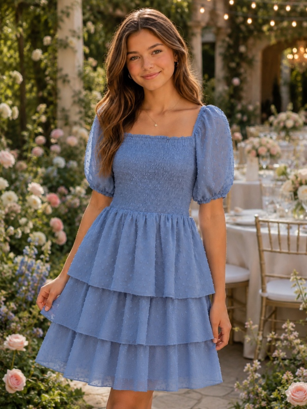 Altar'd State Puff Sleeve Polka Dot Mini Dress Blue Women's Large